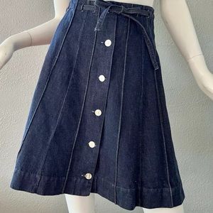 Vintage 70’s White Star High Waist Denim A-Line Tie Front Above Knee Skirt S/M